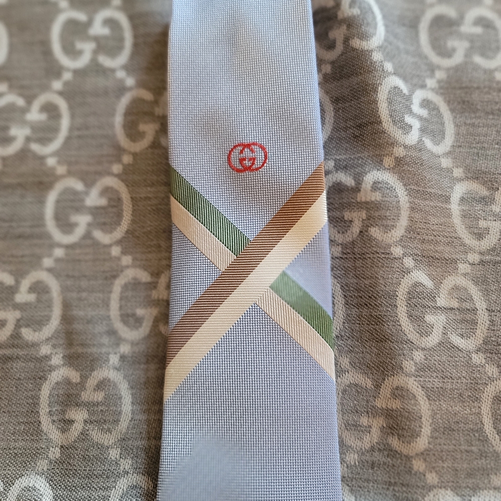 Gucci Light Blue and Green Tie